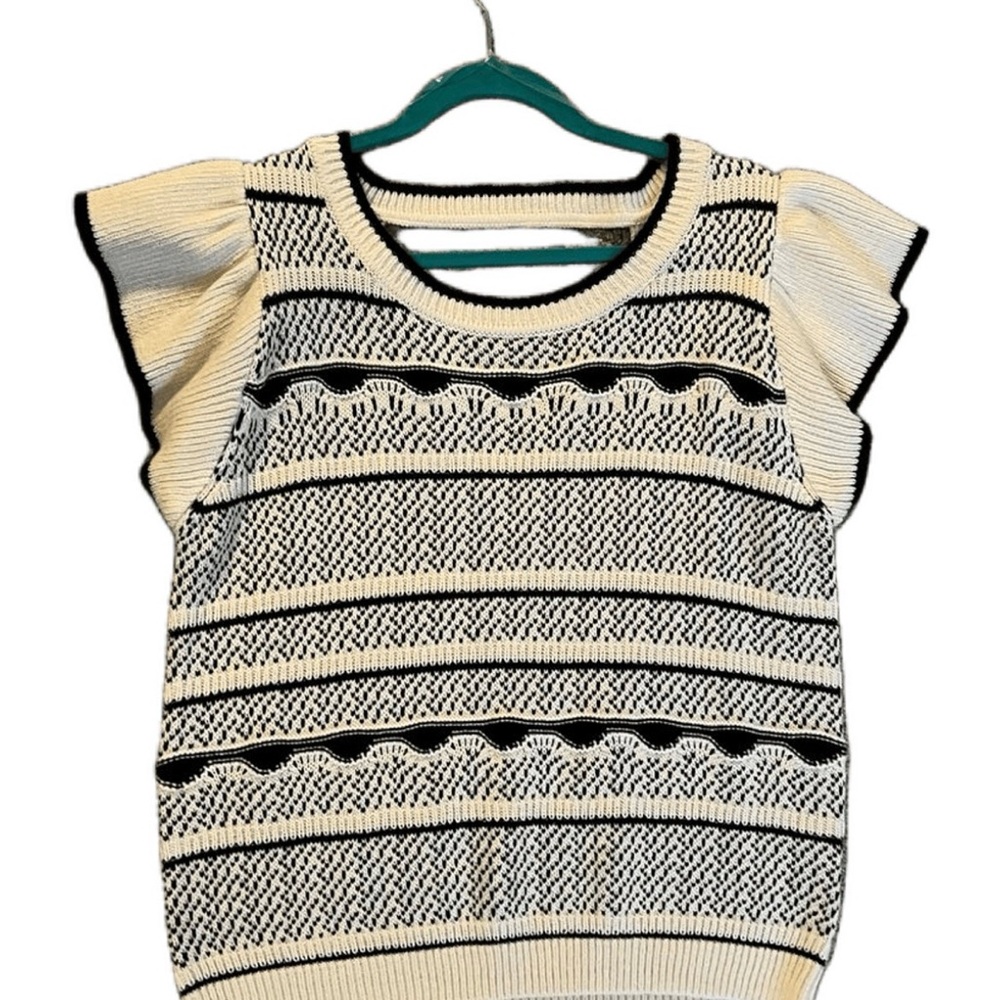 Black and White Baltic Born Knit Tank Top with flutter cap sleeves